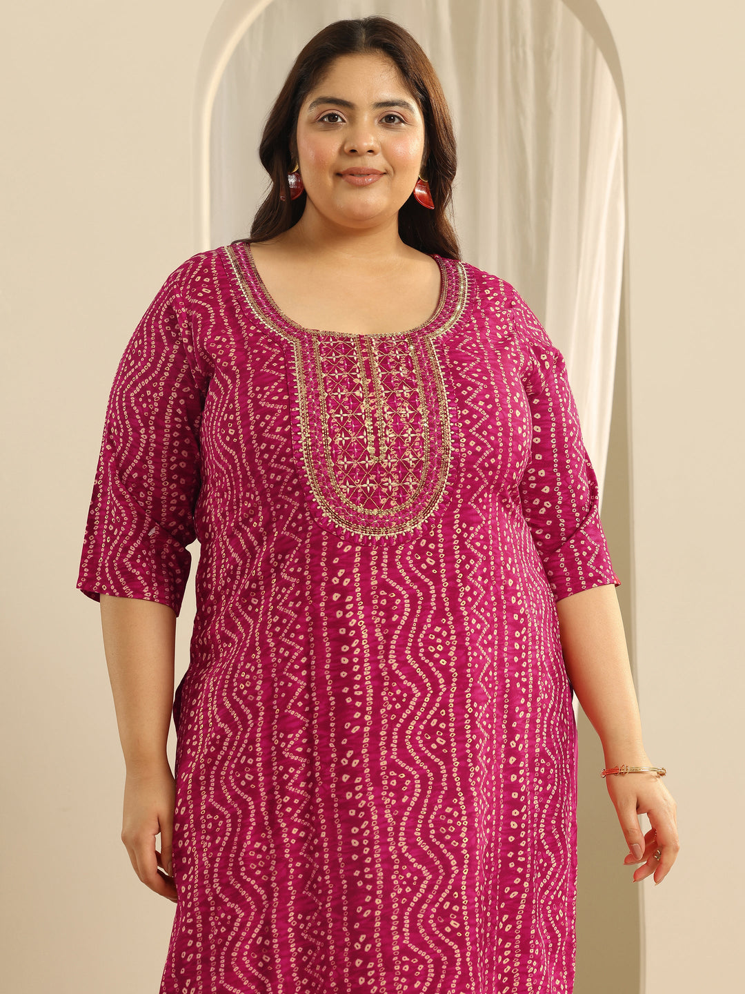 Plus Size Pink Printed Viscose Straight Suit Set With Dupatta