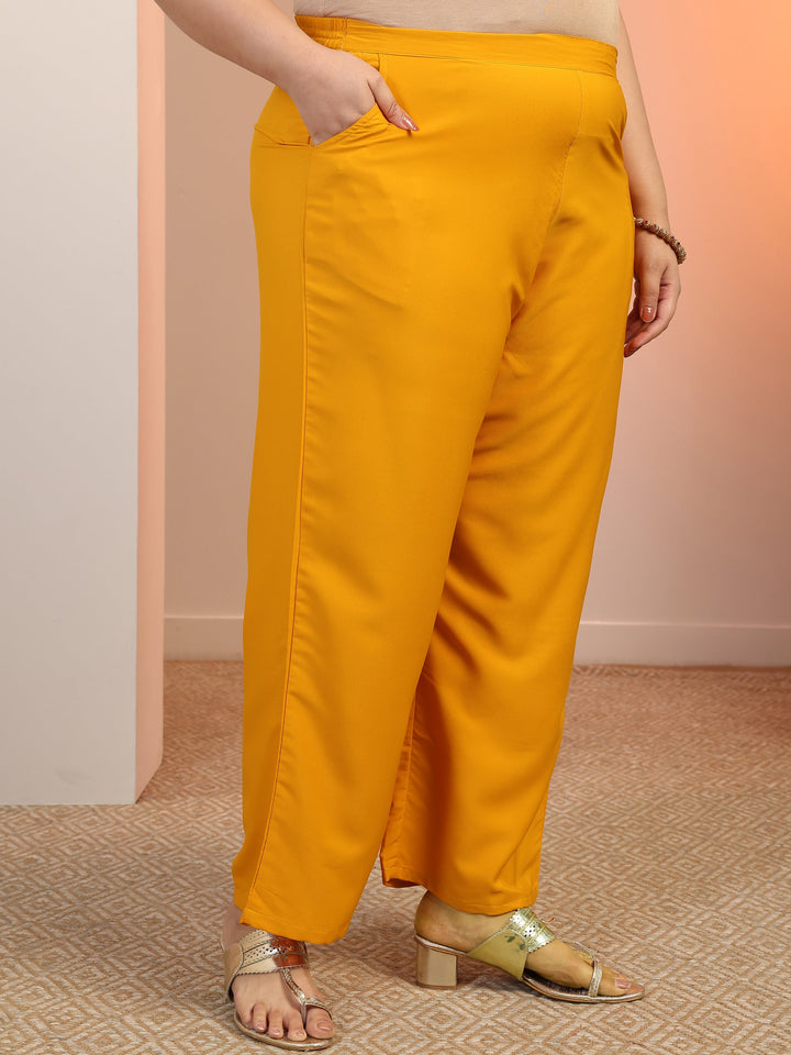 Plus Size Mustard Printed Viscose Straight Suit Set With Dupatta