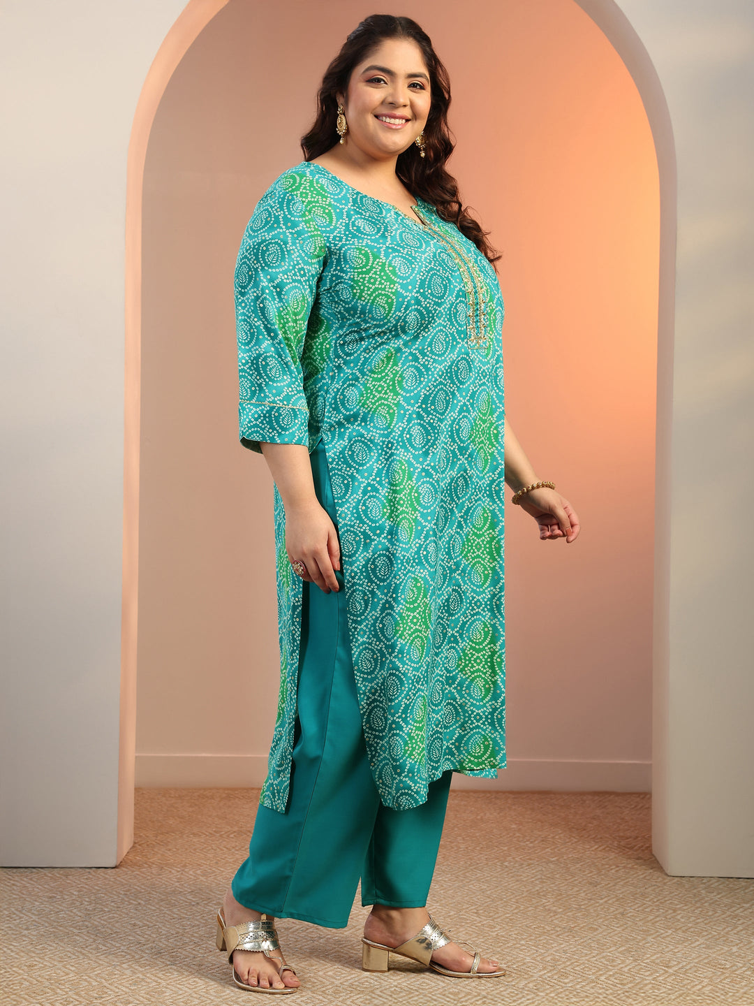 Plus Size Blue Printed Viscose Straight Suit Set With Dupatta
