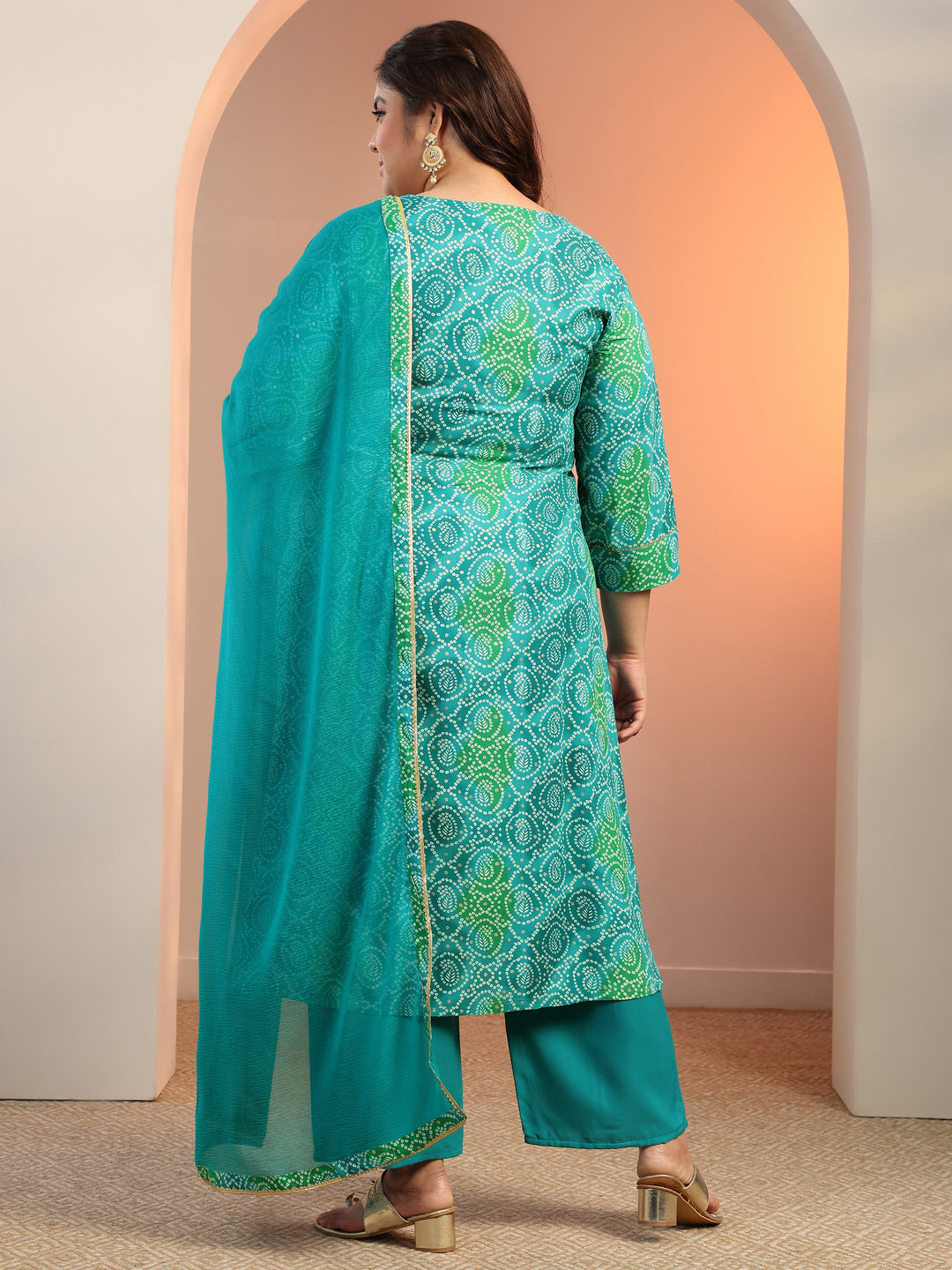 Plus Size Blue Printed Viscose Straight Suit Set With Dupatta