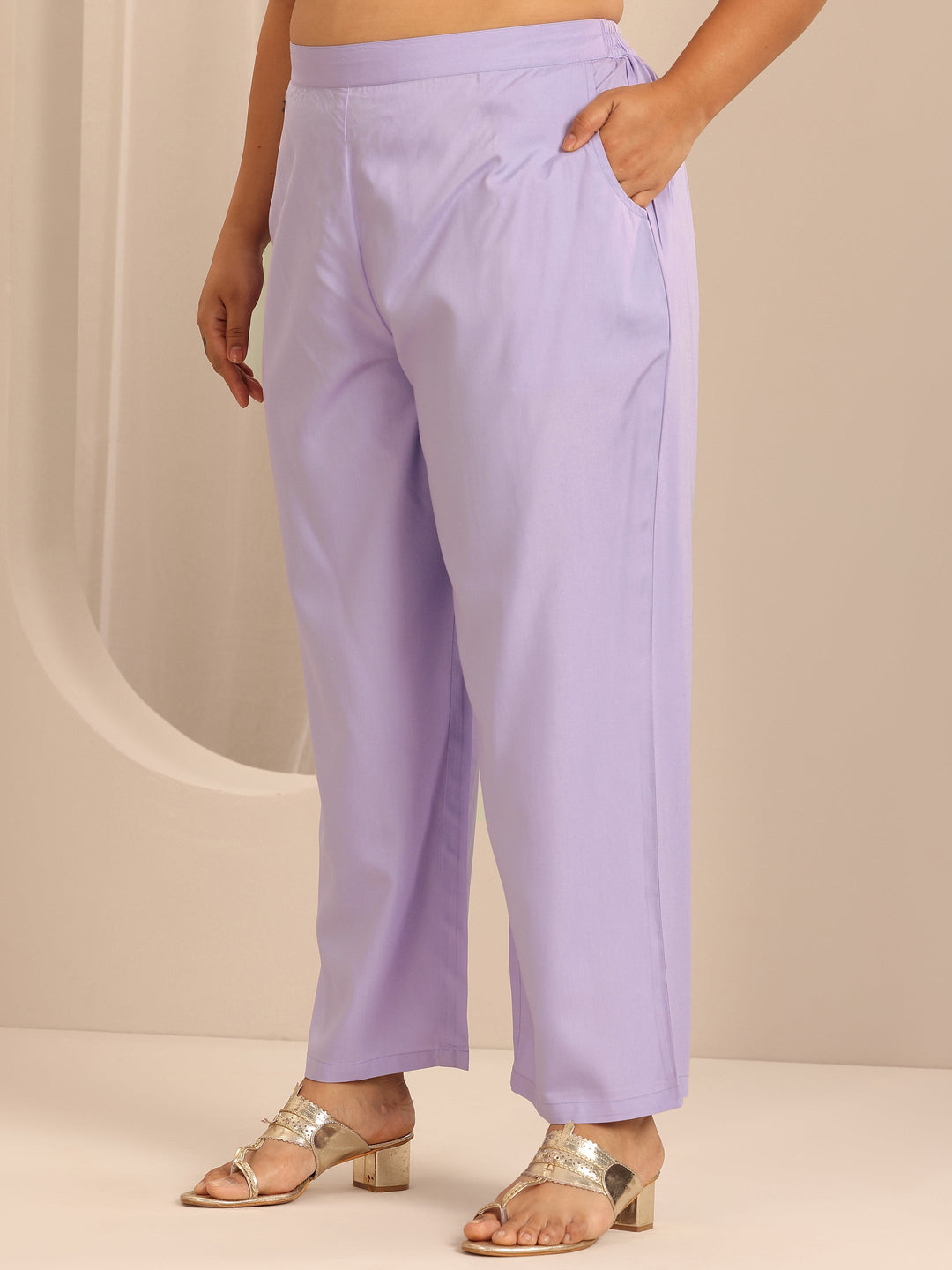 Plus Size Lavender Solid Viscose Rayon Straight Suit Set With Dupatta