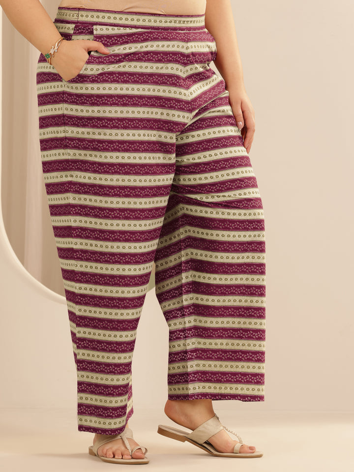 Plus Size Burgundy Printed Cotton Straight Suit Set With Dupatta