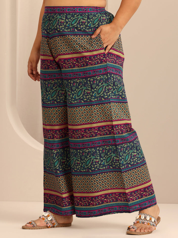 Plus Size Purple Printed Cotton A-Line Suit Set With Dupatta