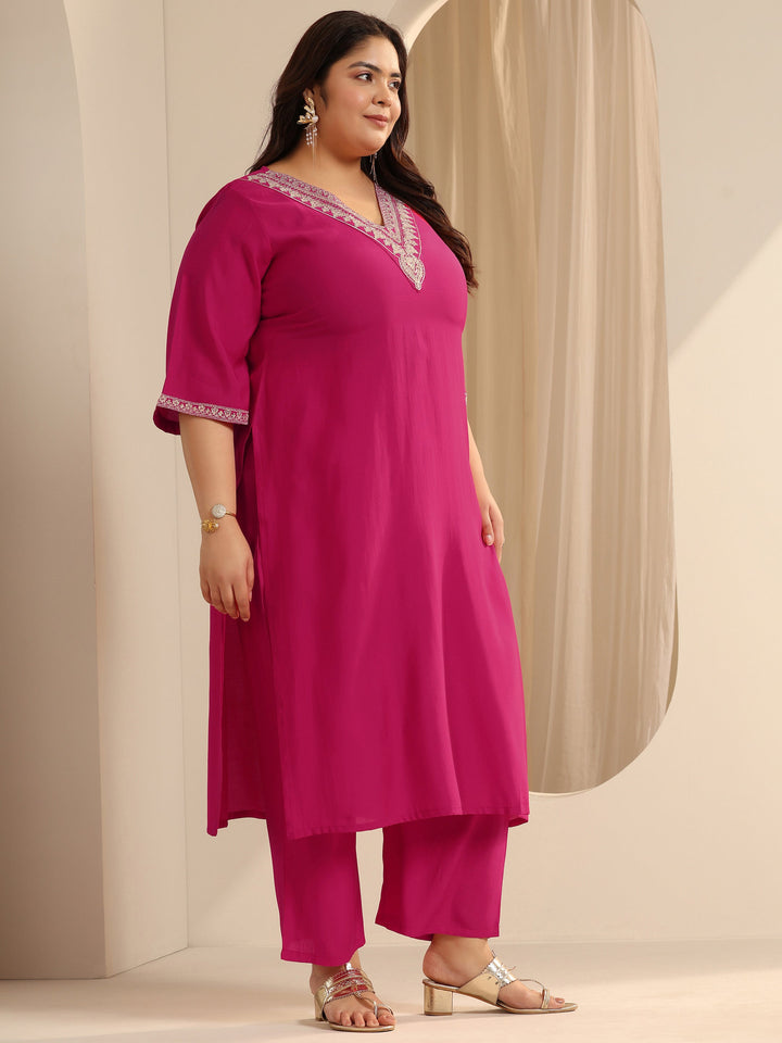 Pink Yoke Design Silk blend Straight Suit Set With Dupatta