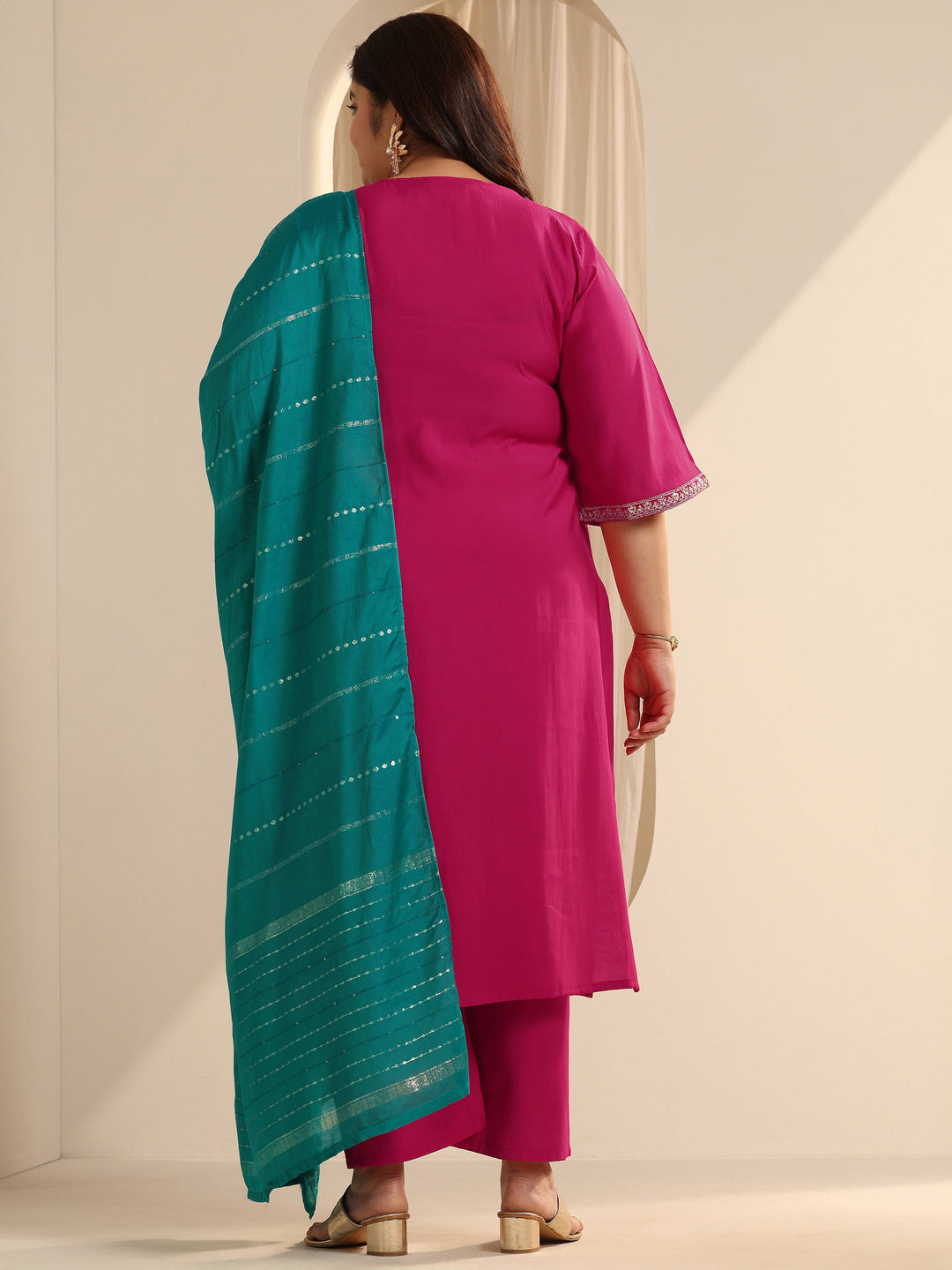 Pink Yoke Design Silk blend Straight Suit Set With Dupatta