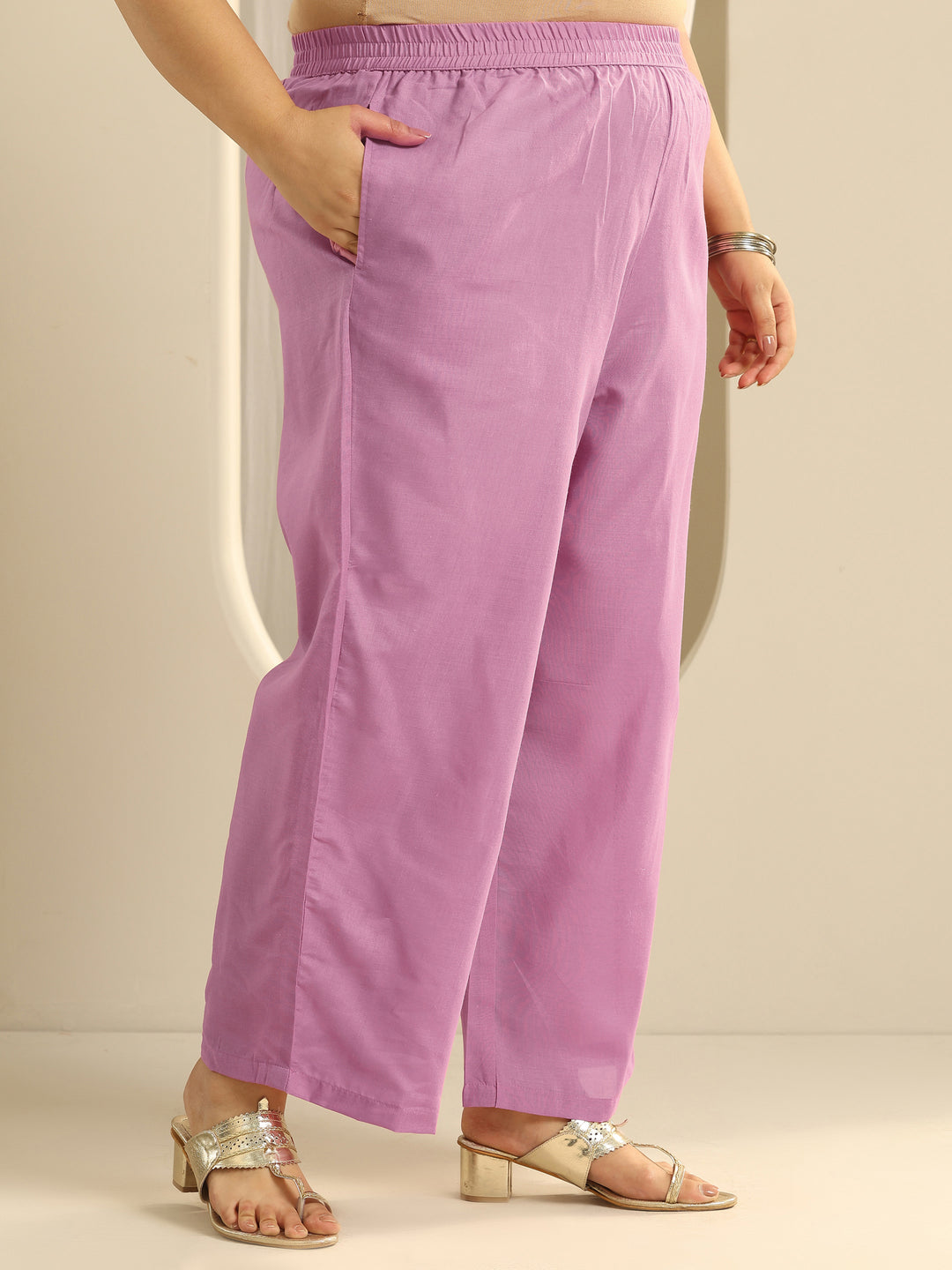 Plus Size Off White Printed cotton blend Straight Suit Set With Dupatta