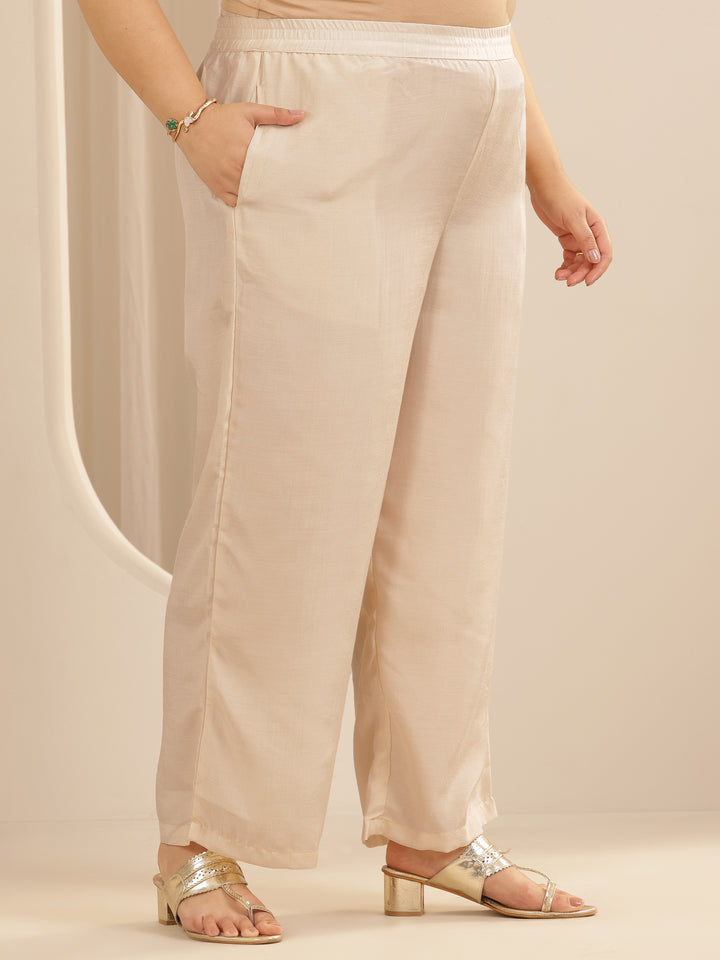 Plus Size Beige Woven Design Silk blend Straight Suit Set With Dupatta