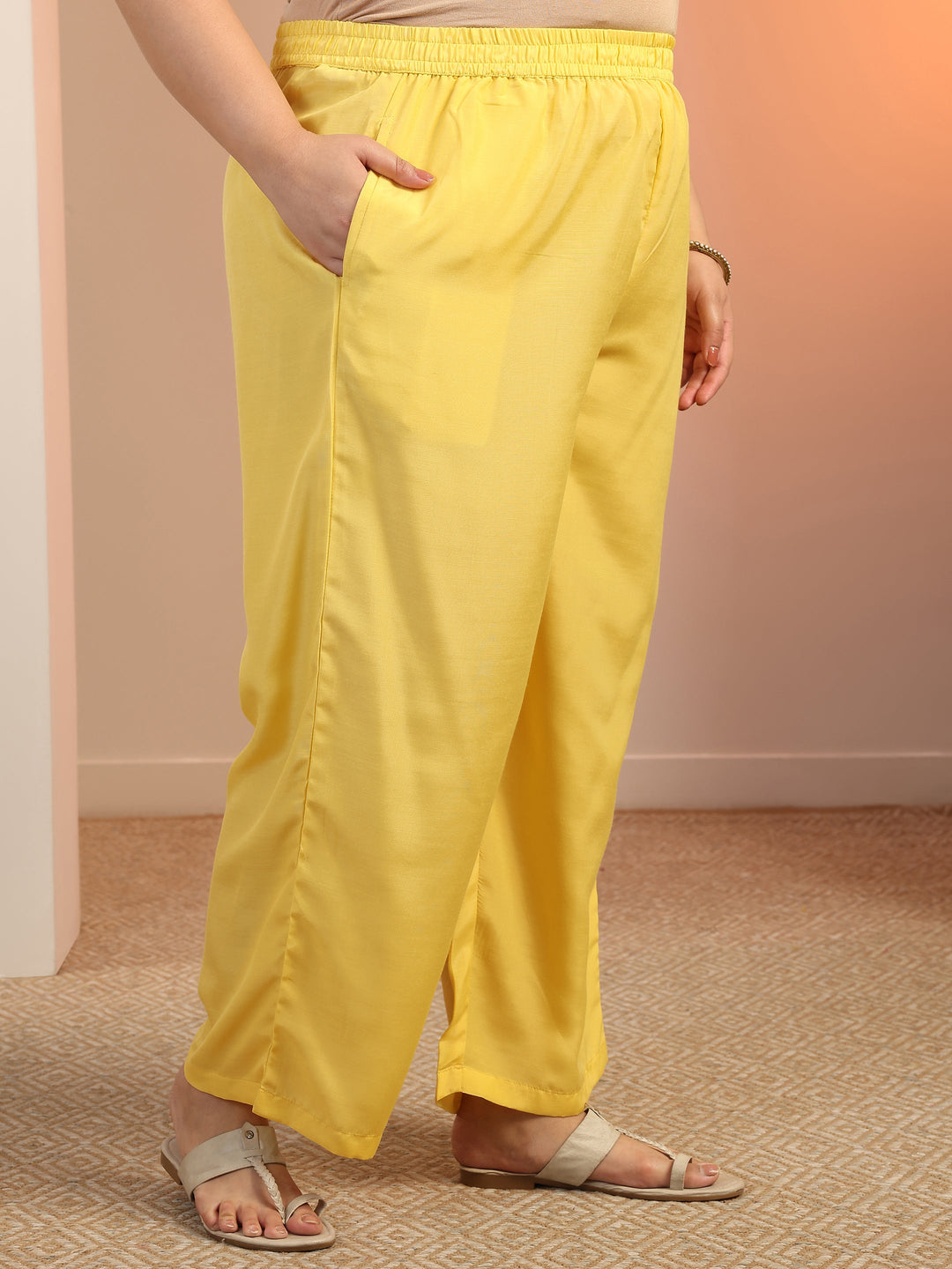 Plus Size Yellow Embroidered Chiffon Straight Suit Set With Dupatta