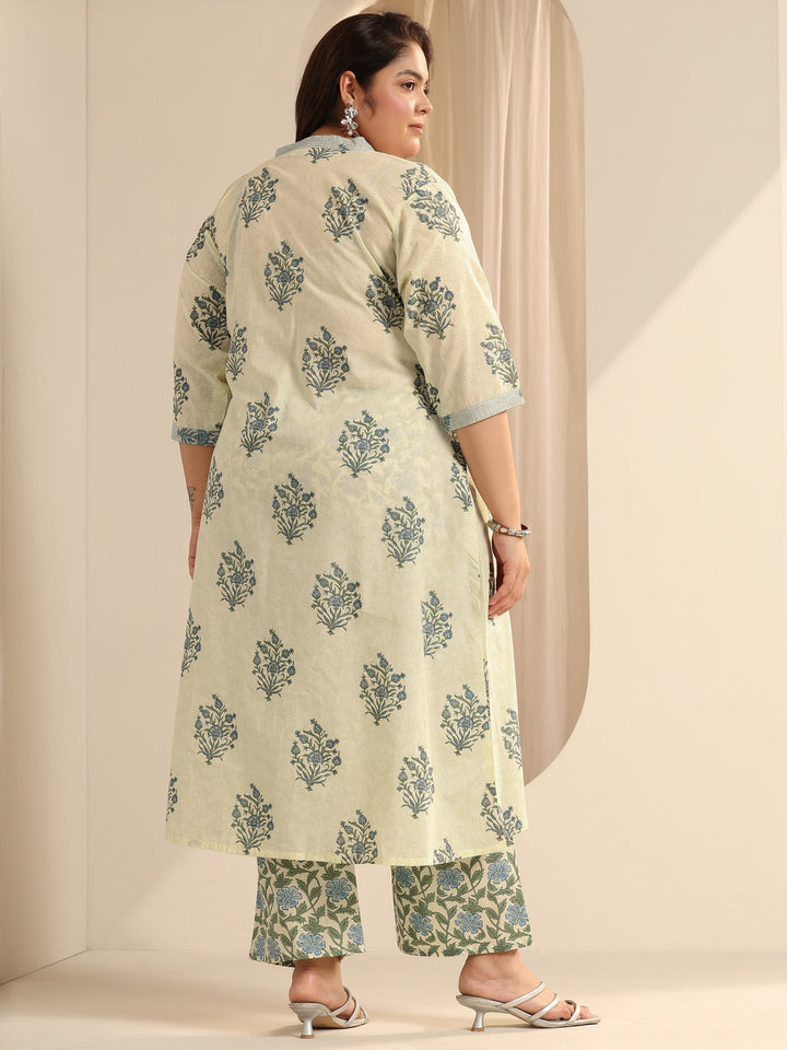 Off White Printed Cotton Blend A-Line Kurta Set