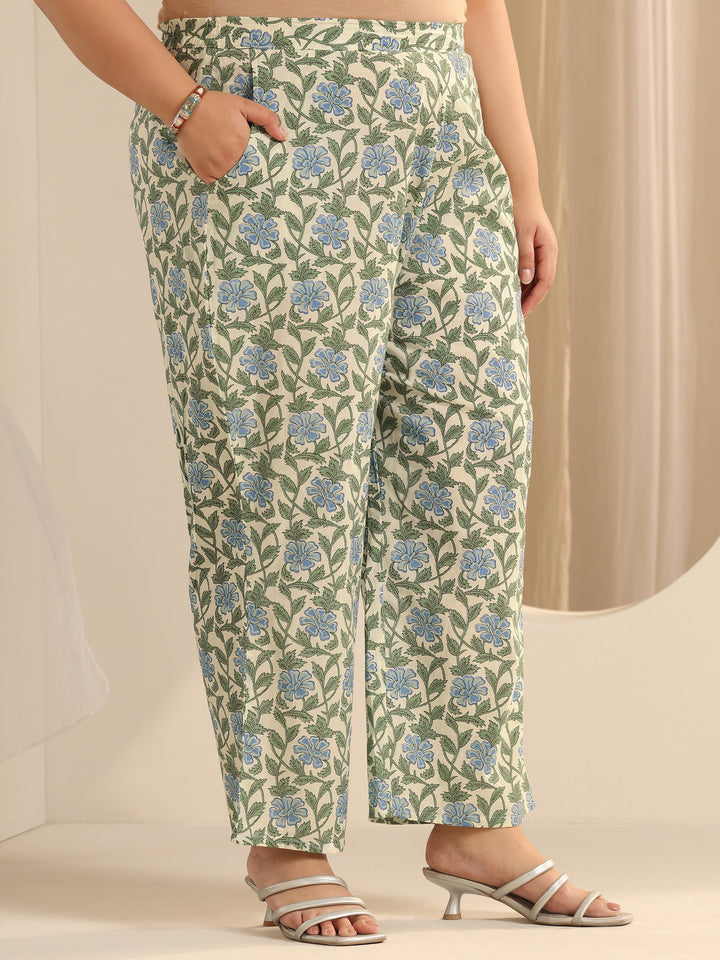 Off White Printed Cotton Blend A-Line Kurta Set