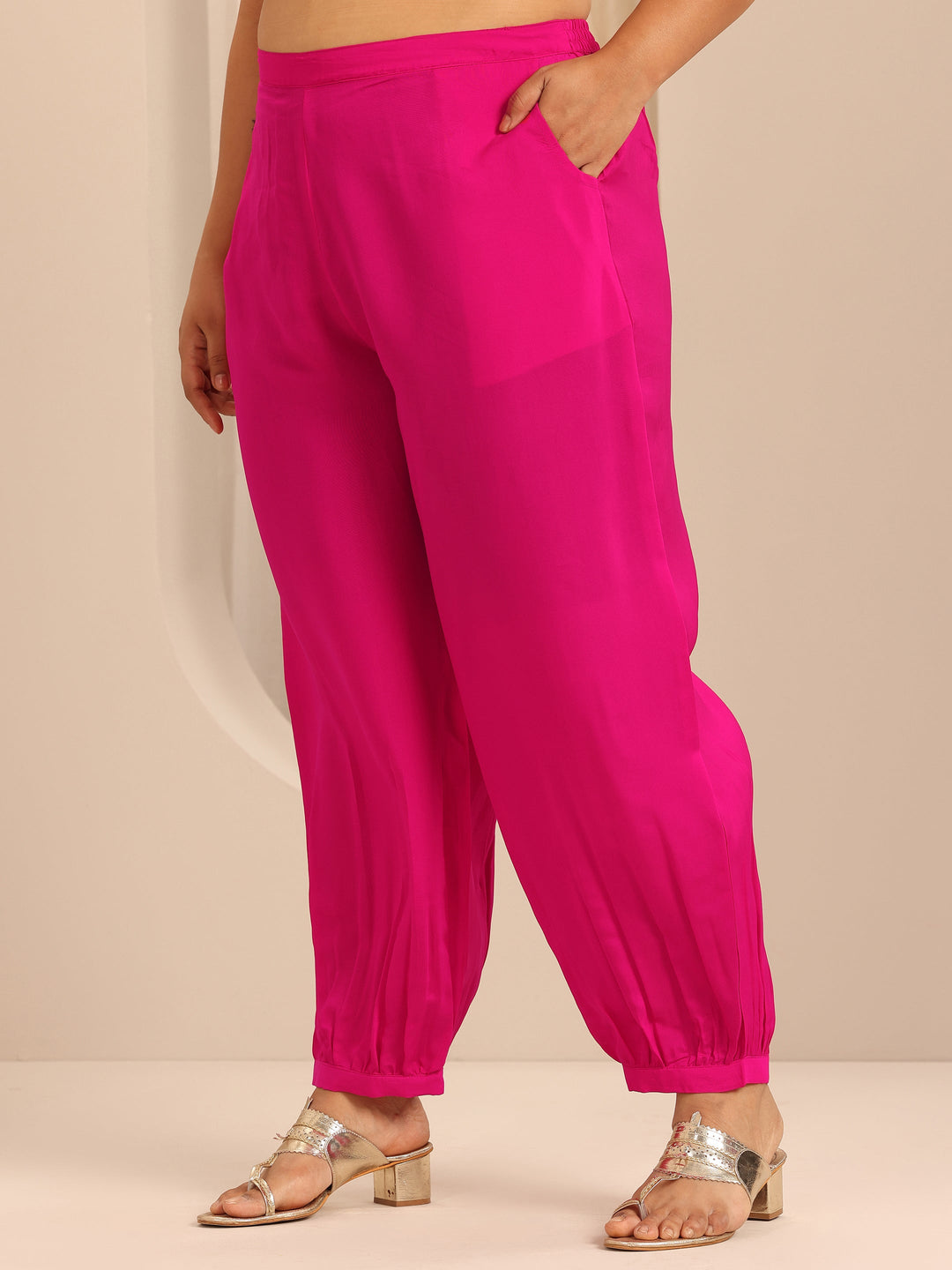 Plus Size Pink Yoke Design Silk Blend Straight Suit Set With Dupatta