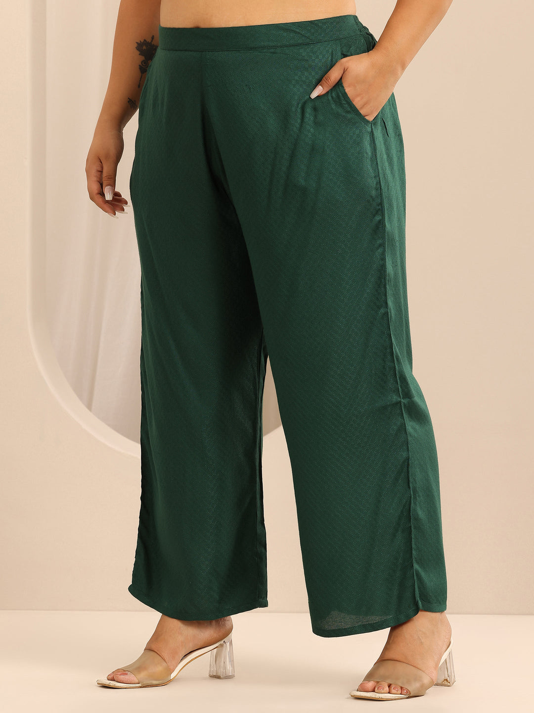 Plus Size Green Woven Design Viscose Rayon Straight Suit Set With Dupatta