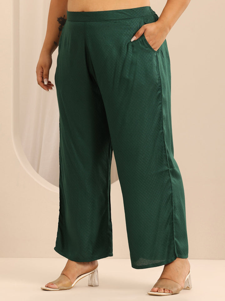 Plus Size Green Woven Design Viscose Rayon Straight Suit Set With Dupatta