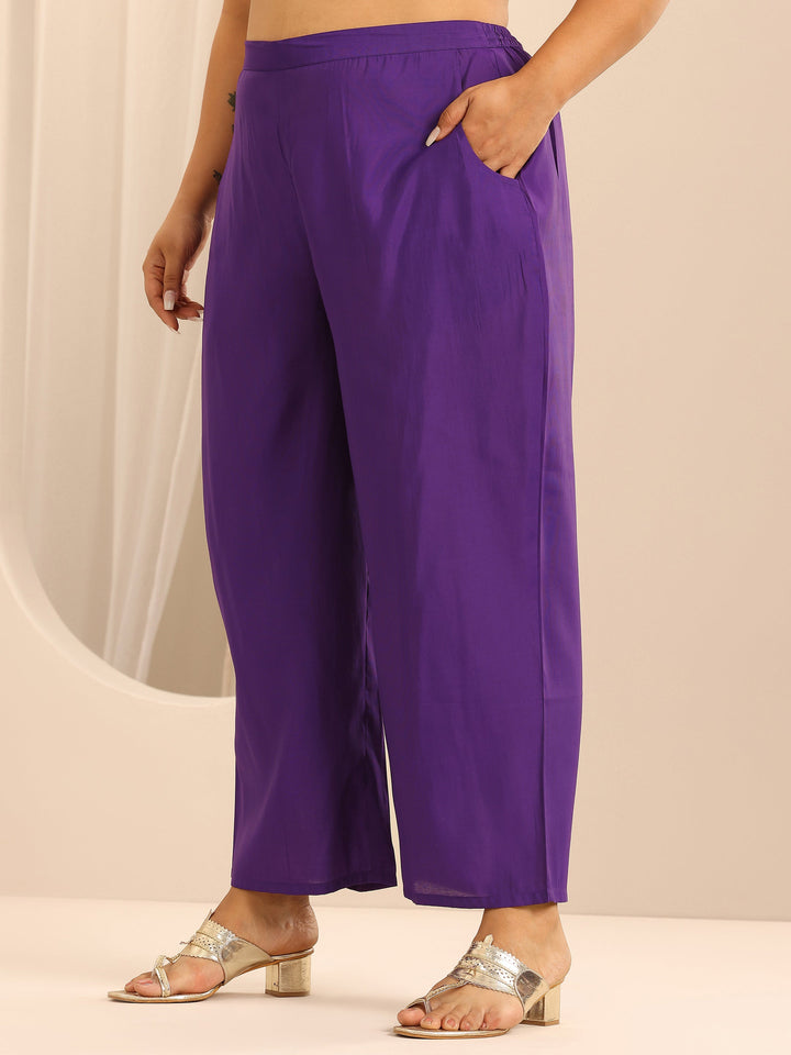 Plus Size Purple Embellished Silk Blend Straight Suit Set With Dupatta