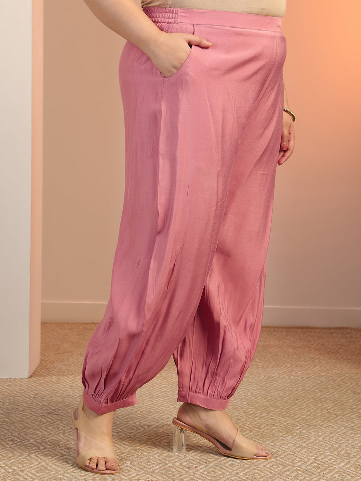 Plus Size Mauve Embroidered Silk blend Straight Suit Set With Dupatta