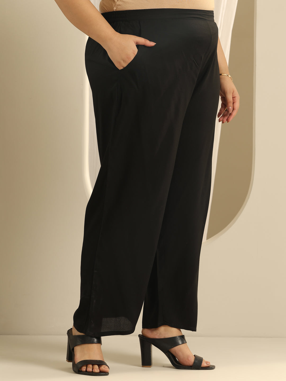 Plus Size Black Embroidered Viscose Straight Suit Set With Dupatta