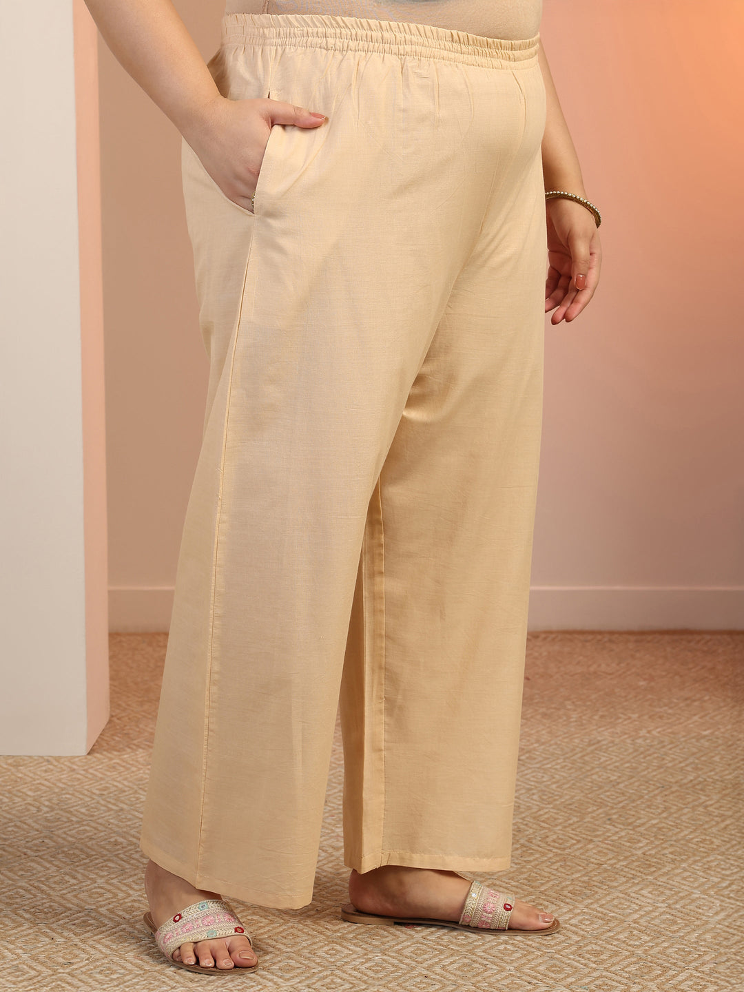 Plus Size Off White Floral Printed Cotton Straight Suit Set With Dupatta