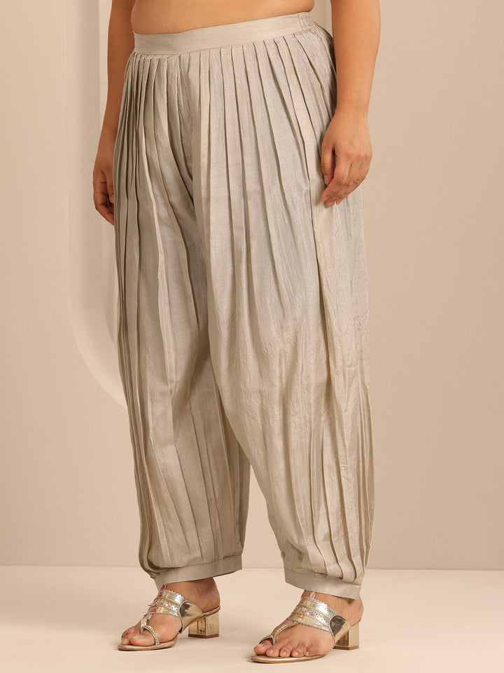 Plus Size Grey Printed Silk Blend Straight Suit Set With Dupatta