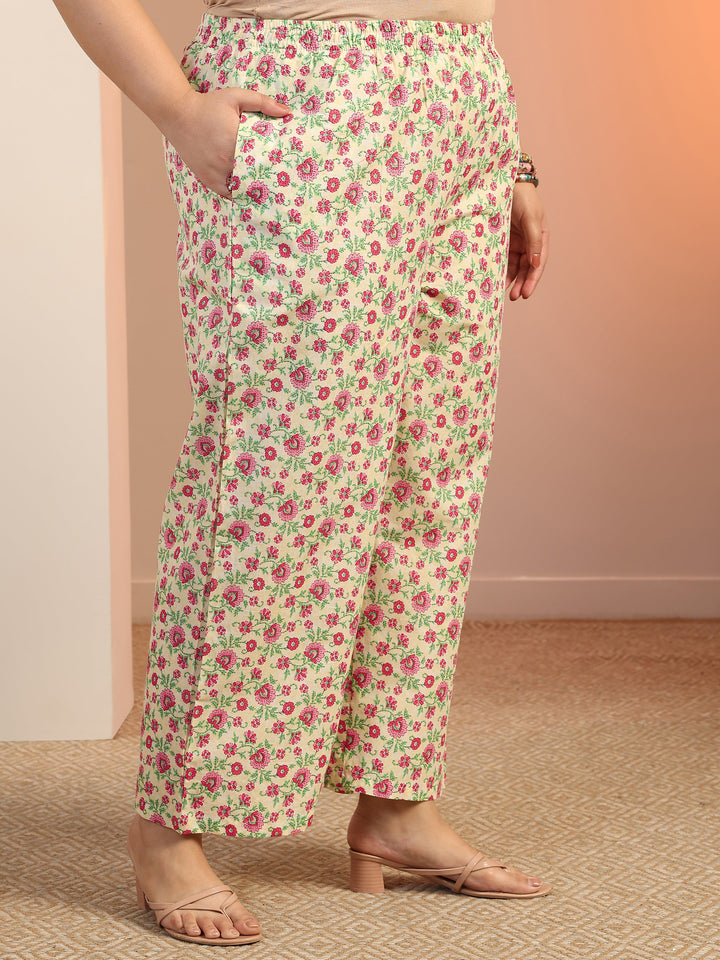 Plus Size Off white Floral Printed Cotton Straight Suit Set With Dupatta