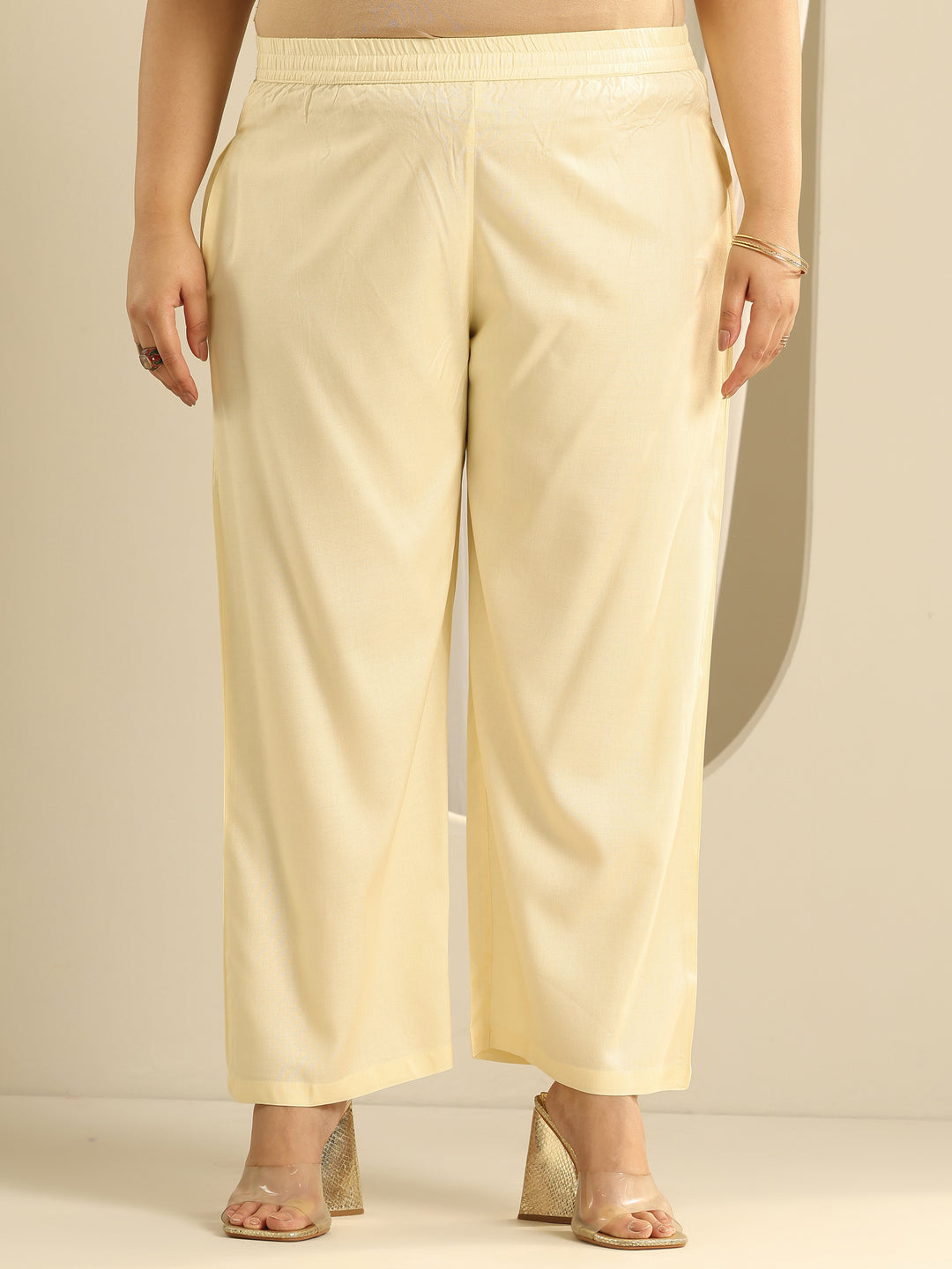 Plus Size Cream Woven Design Cotton Blend Straight Suit Set With Dupatta