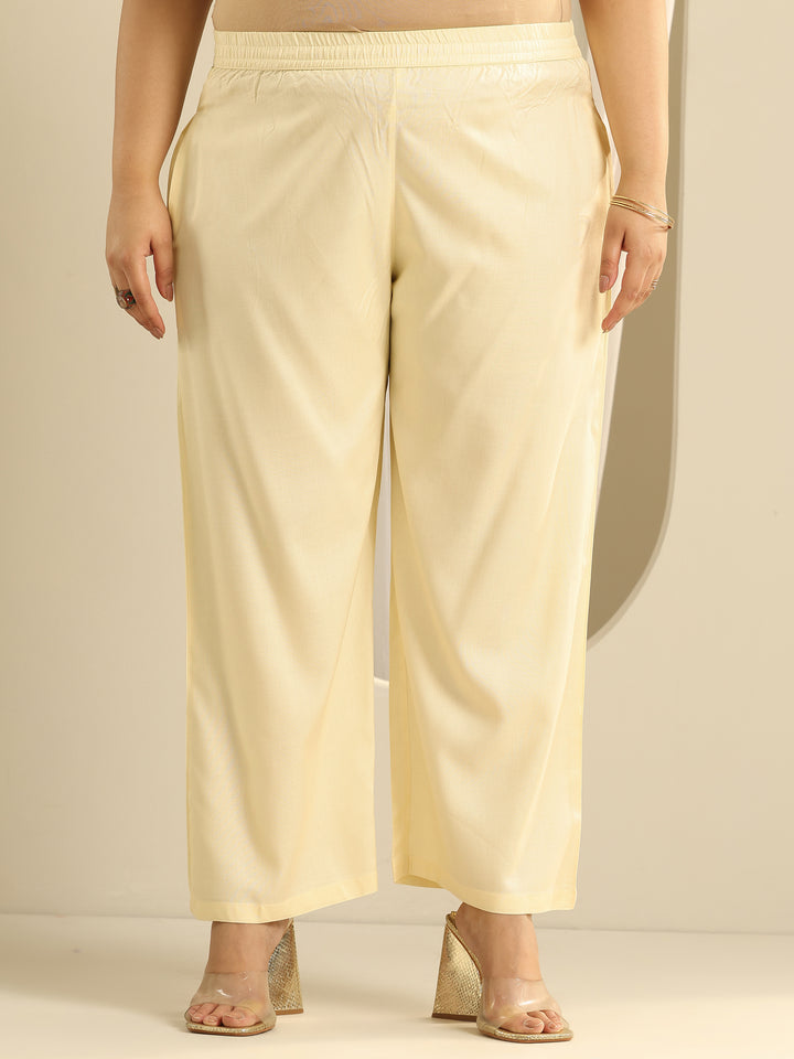 Plus Size Cream Woven Design Cotton Blend Straight Suit Set With Dupatta