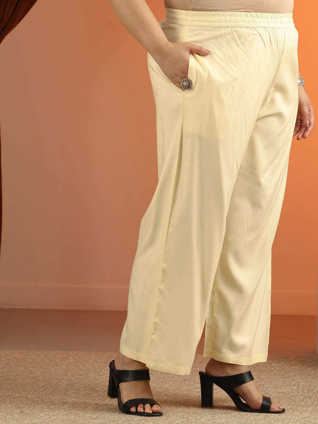 Plus Size Cream Woven Design Cotton Blend Straight Suit Set With Dupatta