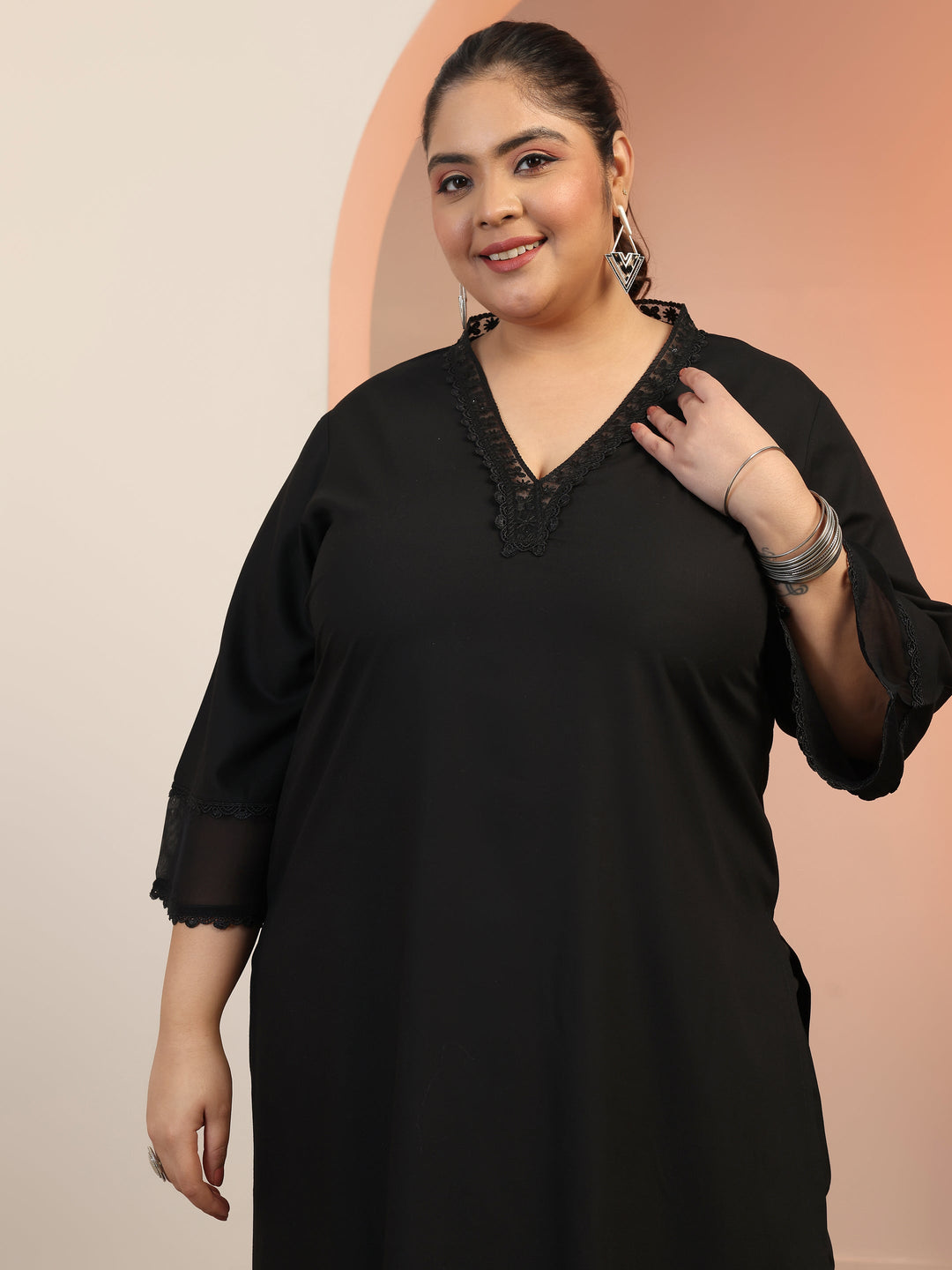 Plus Size Black Embellished Rayon Co-Ord Sets