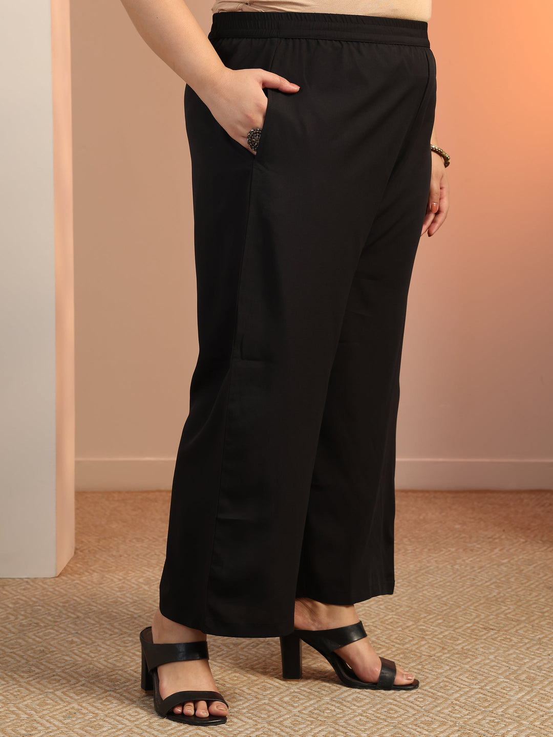 Plus Size Black Woven Design Silk blend Straight Suit Set With Dupatta