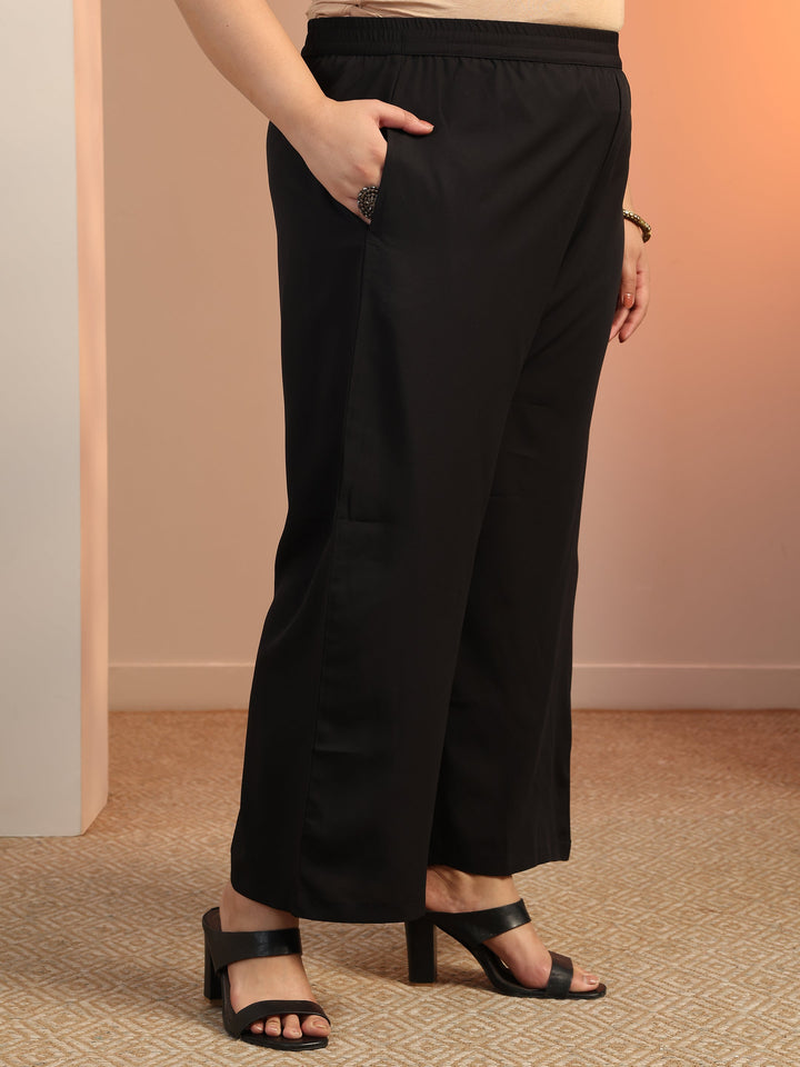 Plus Size Black Woven Design Silk blend Straight Suit Set With Dupatta