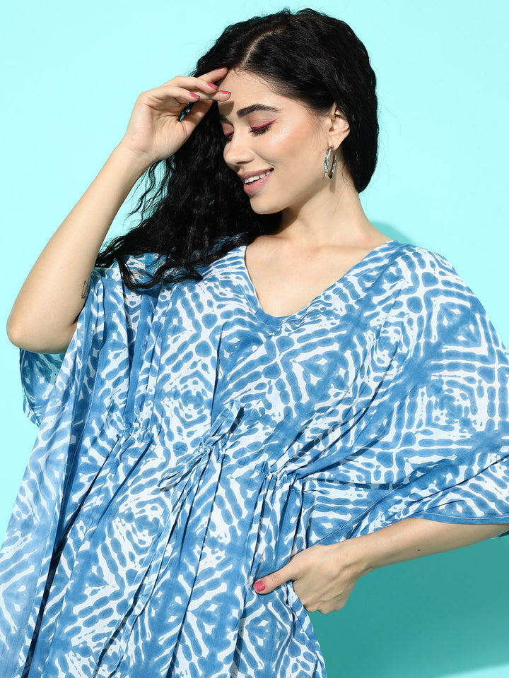 Blue Printed Cotton Nightdress