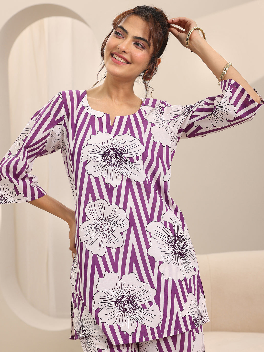 Purple Printed Cotton Night Suits