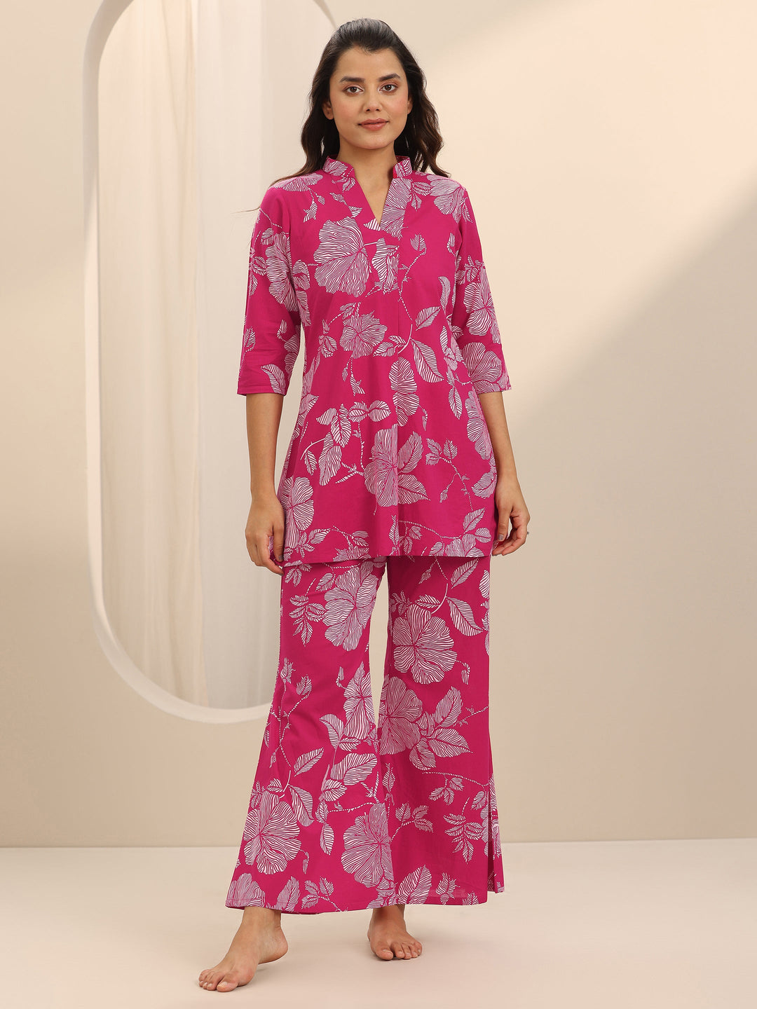 Pink Printed Cotton Night Suits