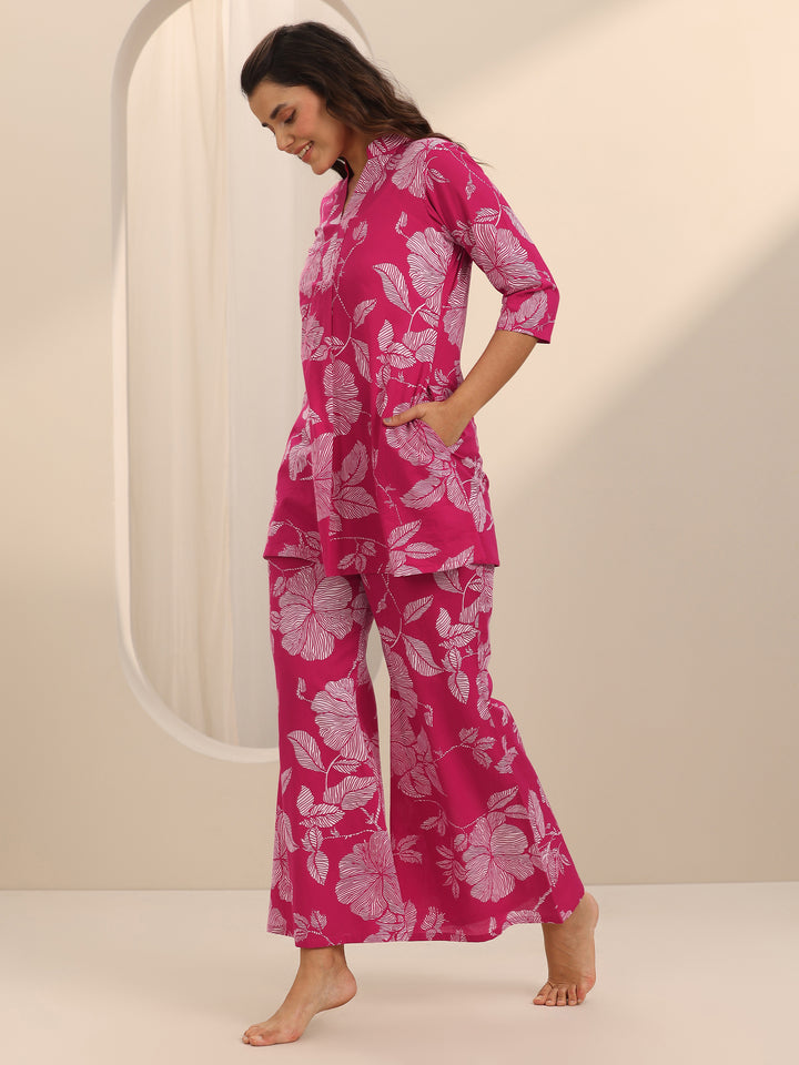 Pink Printed Cotton Night Suits