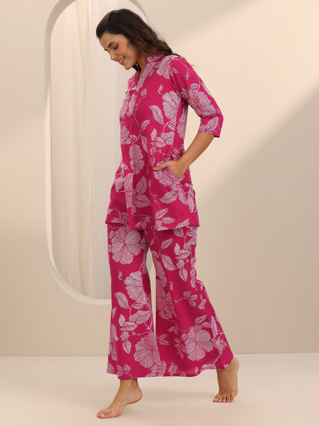 Pink Printed Cotton Night Suits