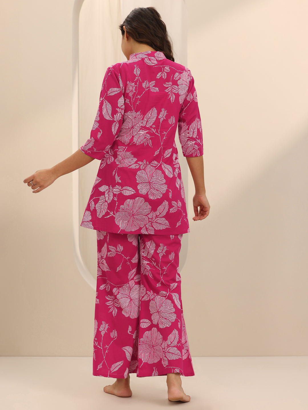 Pink Printed Cotton Night Suits