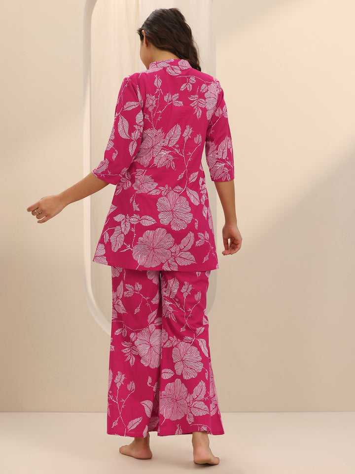 Pink Printed Cotton Night Suits