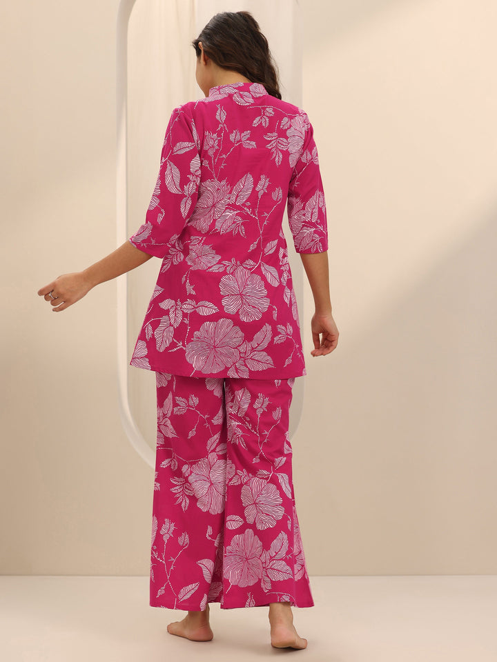 Pink Printed Cotton Night Suits