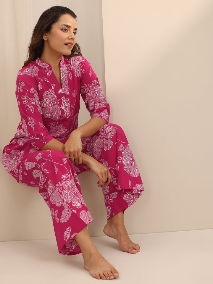 Pink Printed Cotton Night Suits