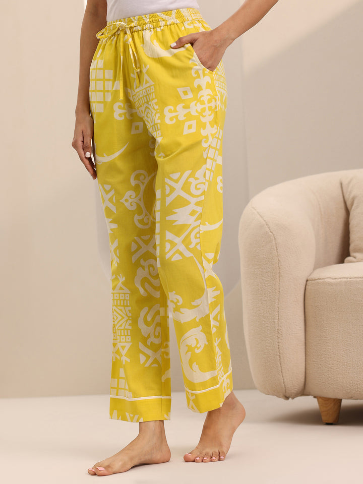 Yellow Printed Cotton Night Suits