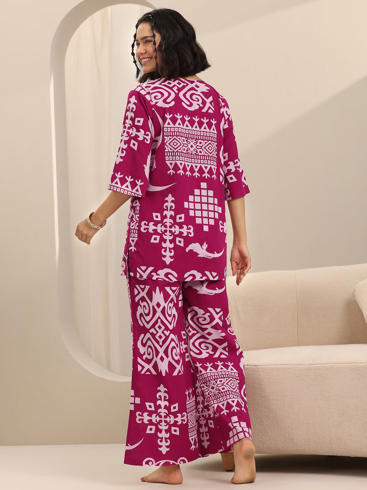 Pink Printed Cotton Night Suits