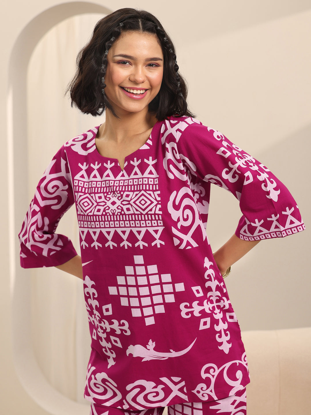 Pink Printed Cotton Night Suits