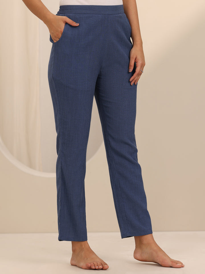 Blue Solid Cotton Blend Night Suit