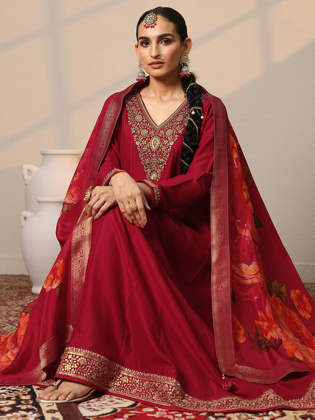 strapless open back dress Buy Red Yoke Design Silk Blend Anarkali Suit Set With Dupatta Online in USA  at $102.00