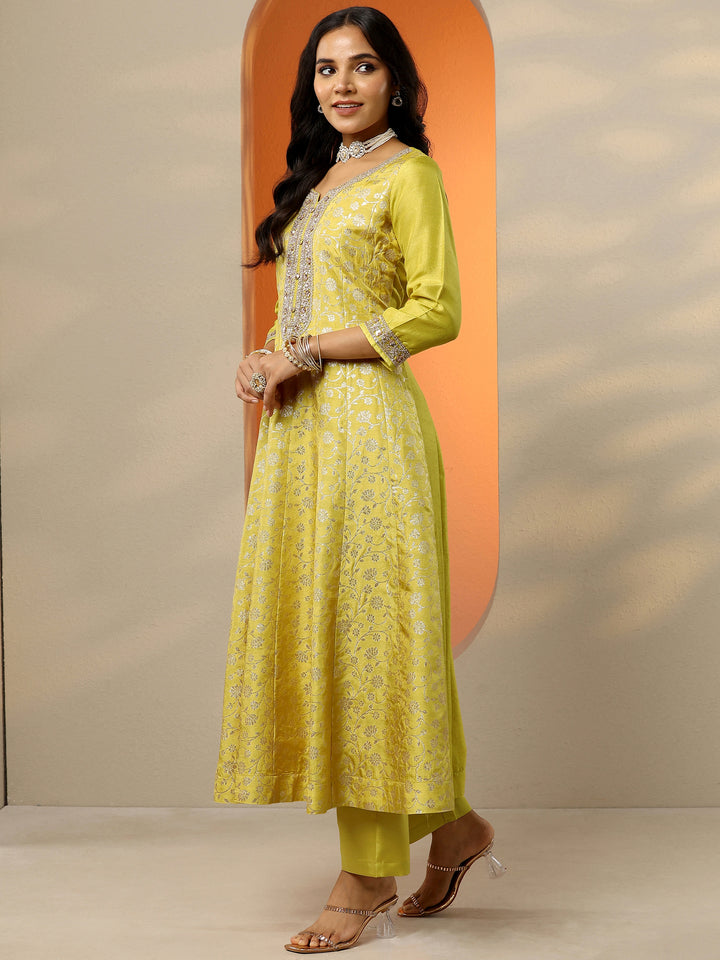 Libas Art Yellow Woven Design Silk Blend Anarkali Suit Set With Dupatta