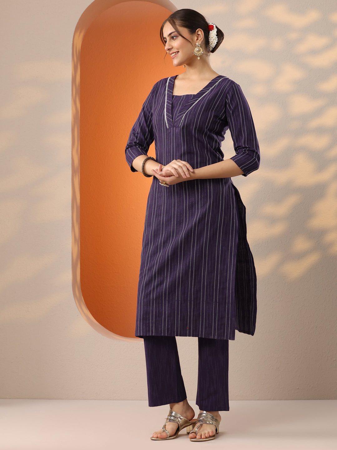 Burgundy Woven Design Cotton Blend Straight Suit Set With Dupatta