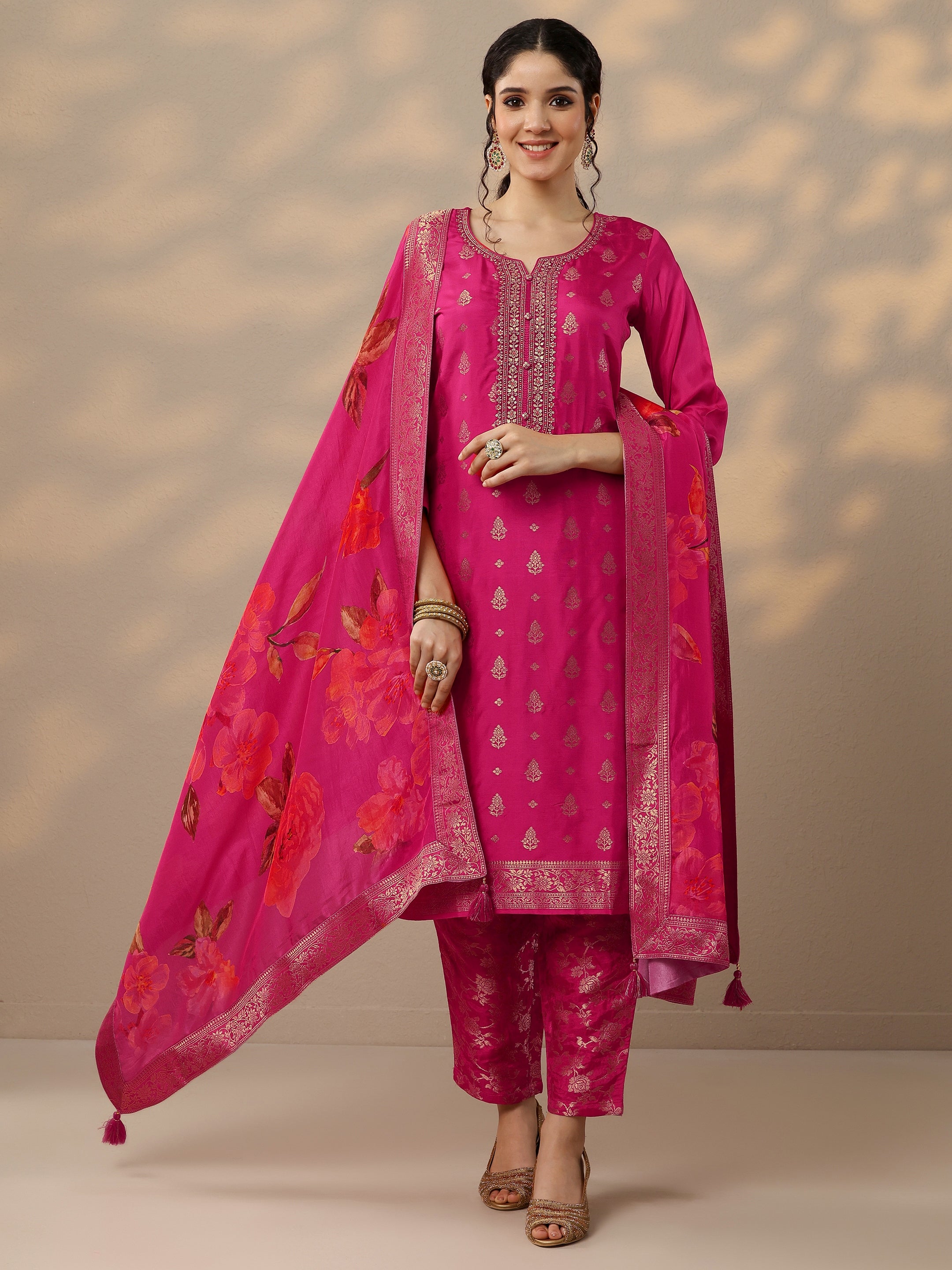 buy-magenta-woven-design-silk-blend-straight-suit-set-with-dupatta