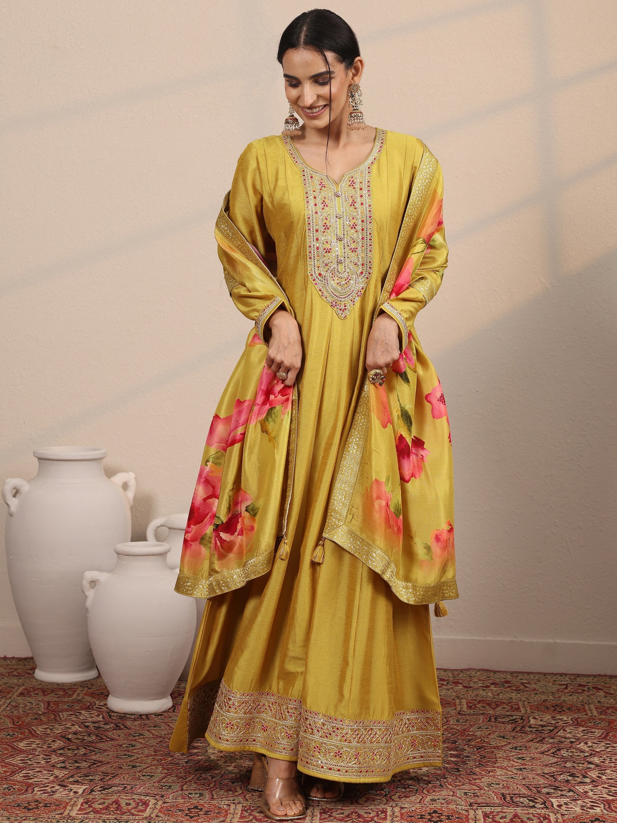 buy-mustard-embroidered-silk-blend-a-line-gown-with-dupatta-online-at