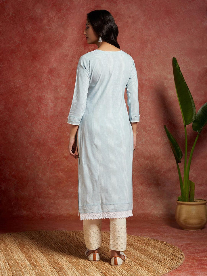 Powder Blue Yoke Design Cotton Straight Kurta
