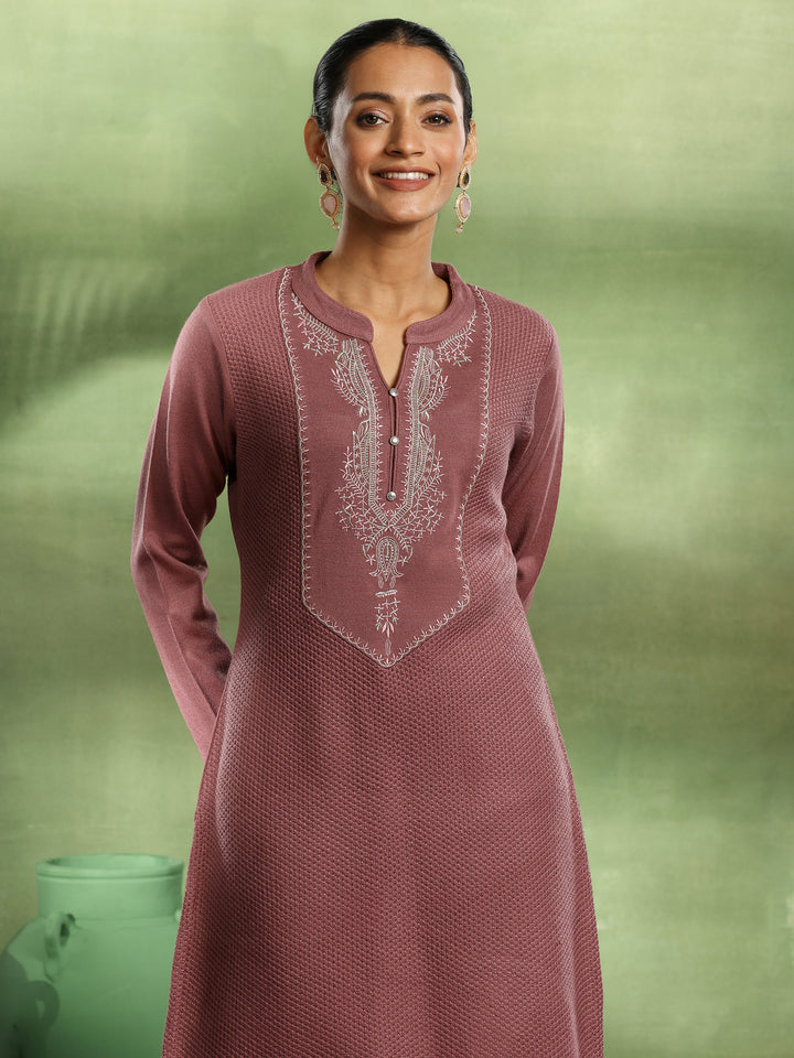 Pink Yoke Design Wool Straight Kurta