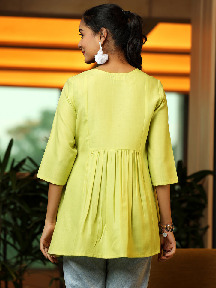 Lime Yoke Design Cotton Blend A-Line Kurti